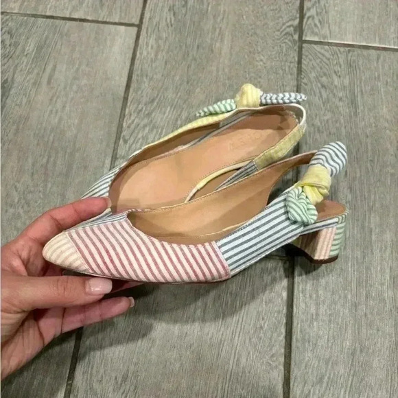 JCrew Slingback Bow Pumps Mixed Seersucker Ivory Multi H8182 Size 6 - Picture 3 of 3